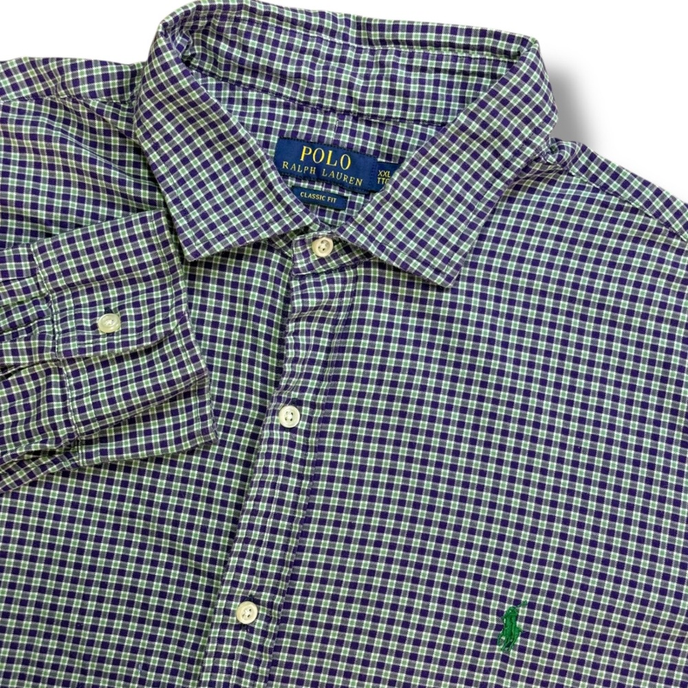 Polo Ralph Lauren Button Down Men XXL Purple Green Gingham Classic Fit Shirt